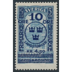 SWEDEN - 1916 10öre + 4.90Kr on 5Kr blue GPO Landstorm II overprint, MH – Facit # 125