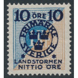 SWEDEN - 1916 10+NITTIO öre on 1Kr blue/brown Postage Due Landstorm II overprint, MH – Facit # 124