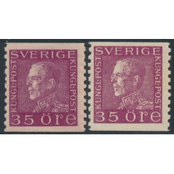 SWEDEN - 1930 35öre purple Gustav V, normal & white papers, MH – Facit # 187a+187c