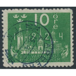 SWEDEN - 1924 10öre green Congress, lines + KPV watermark, used – Facit # 197cxz