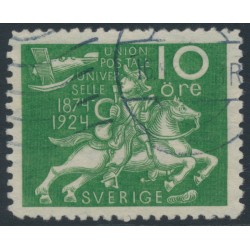 SWEDEN - 1924 10öre green UPU, lines + KPV watermark, used – Facit # 212cxz