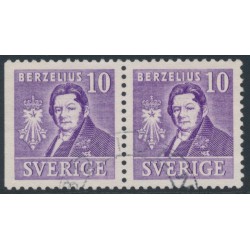 SWEDEN - 1939 10öre violet Berzelius, perf. 3-sides + 4-sides pair, used – Facit # 320BC