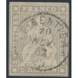 SWITZERLAND - 1862 2Rp grey Sitting Helvetia (late Bern printing), used – Zumstein # 21G