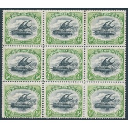 PAPUA / BNG - 1905 ½d black/green Lakatoi, vertical rosettes, block of 9, MNH – SG # 9a