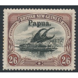 PAPUA / BNG - 1906 2/6 black/brown Lakatoi, horizontal rosettes, o/p large Papua, MH – SG # 20