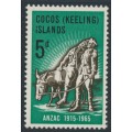 COCOS ISLANDS - 1965 5d black/green ANZAC, type I, MNH – SG # 7