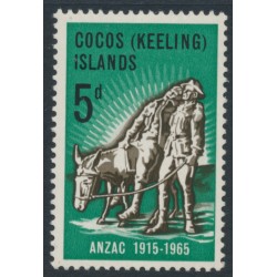 COCOS ISLANDS - 1965 5d black/green ANZAC, type I, MNH – SG # 7