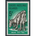 COCOS ISLANDS - 1965 5d black/green ANZAC, type II, MNH – SG # 7a