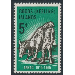 COCOS ISLANDS - 1965 5d black/green ANZAC, type II, MNH – SG # 7a